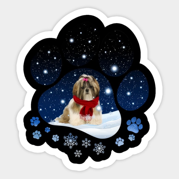 Snow Paw Shih Tzu Christmas Winter Holiday Sticker by Vintage White Rose Bouquets